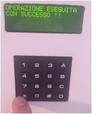 Terminale controllo-comando menù messaggio conferma